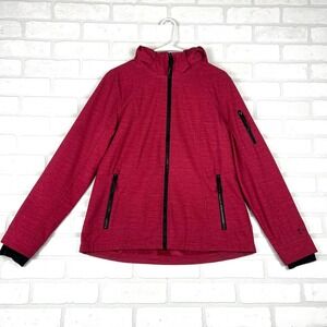 Free Country Womens Med Burgandy Space Dye Fleece Lined Softshell Hooded Jacket